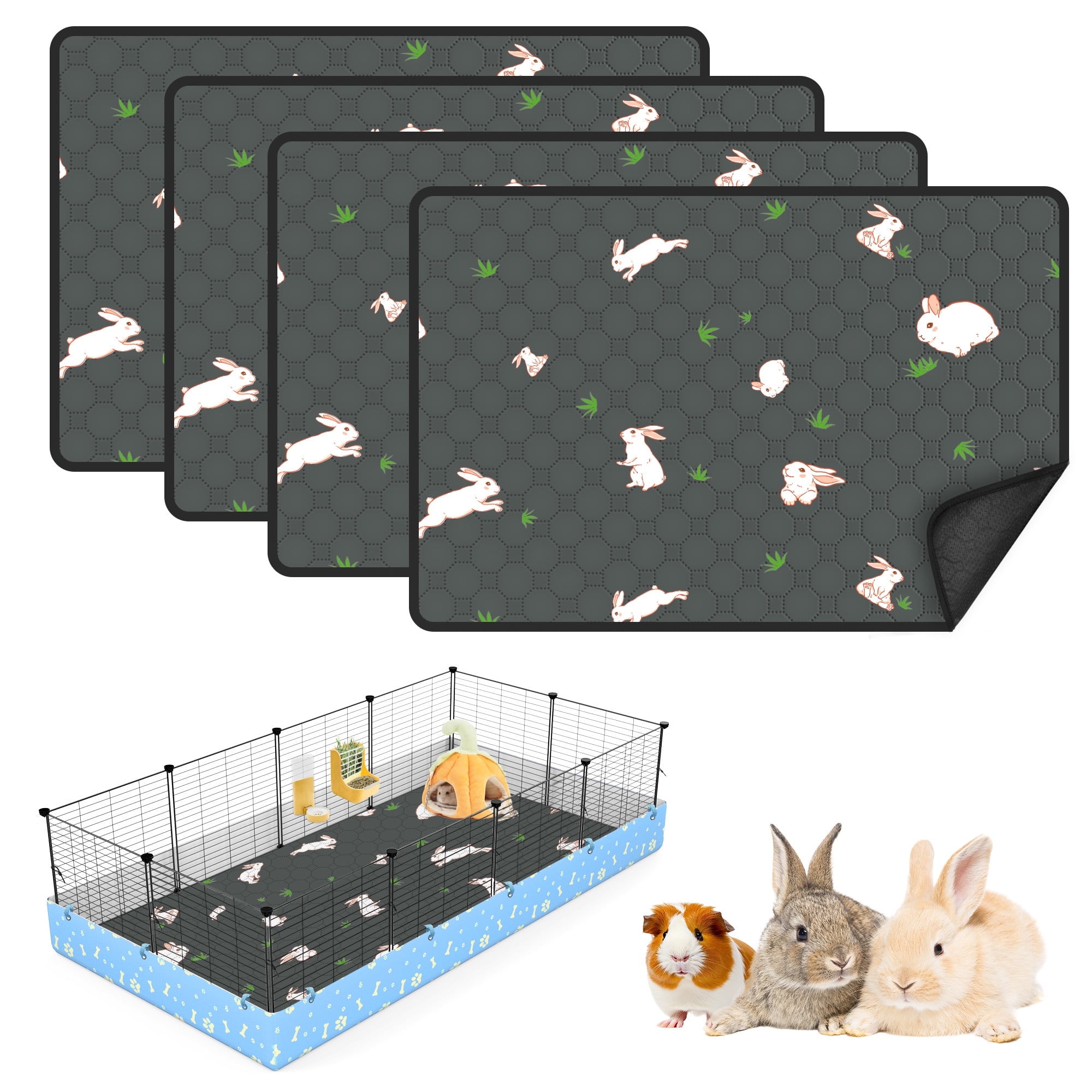 Image showcasing 4 Pack Washable Guinea Pig Cage Liners for Midwest and C&C Cages, 47”x ...