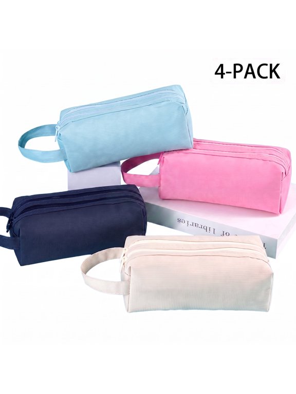 4 Pack Washable Nylon Travel Toiletry Bag, Double Zipper Portable Cosmetic Makeup Pouch for Women Travel