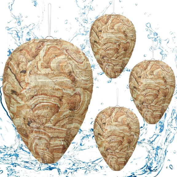 4 Pack Wasp Nest Decoy Hanging Wasp for Wasps Hornets Yellow Jackets Outdoor Water-Repellent Material (Brown)