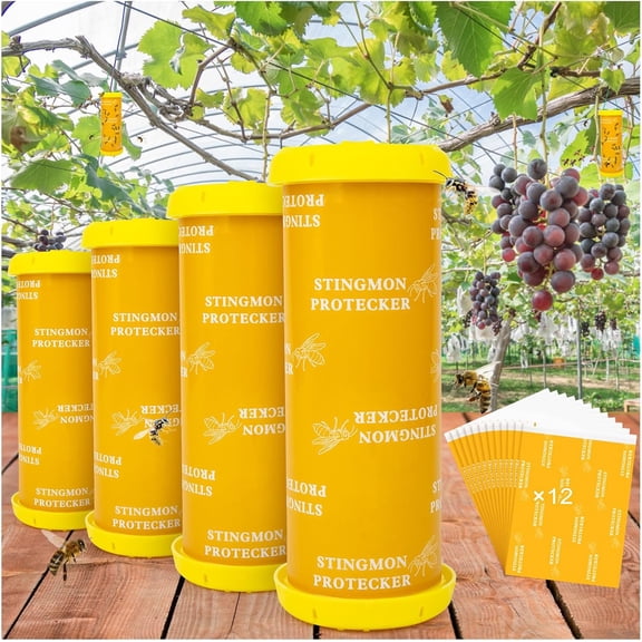 4 Pack Wasp Traps Outdoor Hanging, Carpenter Bee Traps for Outside Yellow Jacket Trap Hornet Trap Wasp Catchers Killer