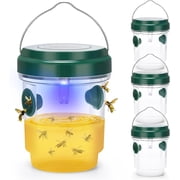 4 Pack Wasp Traps Outdoor Hanging, Solar Bee Trap for Outside with LED Light, Reusable Solar Powered Insect Traps for Garden, Patio, Porch, Backyard, Green