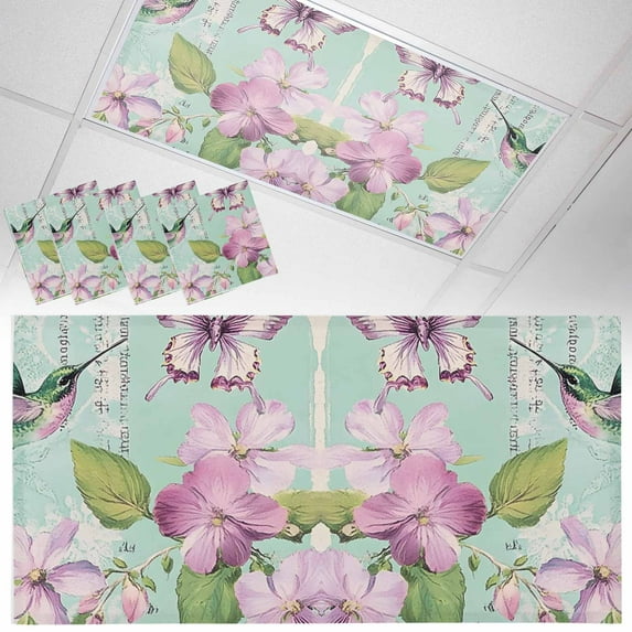 4 Pack Watercolor Flower Fluorescent Light Covers for Ceiling Lights Kingfisher Butterfly Teal Text Bottom Magnetic Ceiling Light Covers Overhead Light Filters for Office Classroom Home
