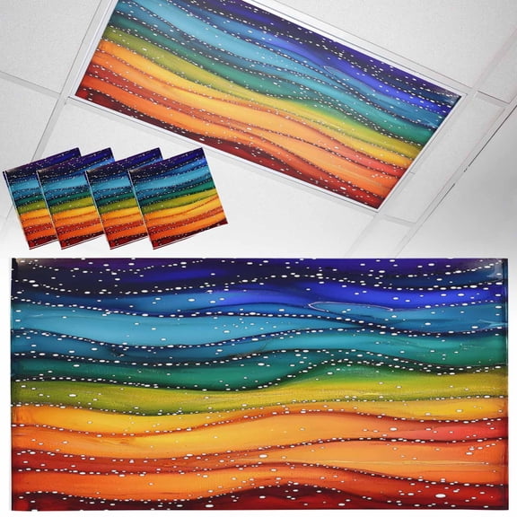 4 Pack Watercolor Fluorescent Light Covers for Ceiling Lights Marble Texture Rainbow Wave Beach Magnetic Ceiling Light Covers Overhead Light Filters for Office Classroom Home