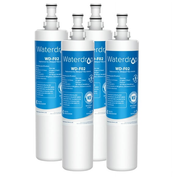 4 Pack Waterdrop 4396508 Replacement for Whirlpool 4396508, 4396510, EveryDrop Filter 5, EDR5RXD1, NLC240V, PUR W10186668, Kenmore 46-9010 Refrigerator Water Filter