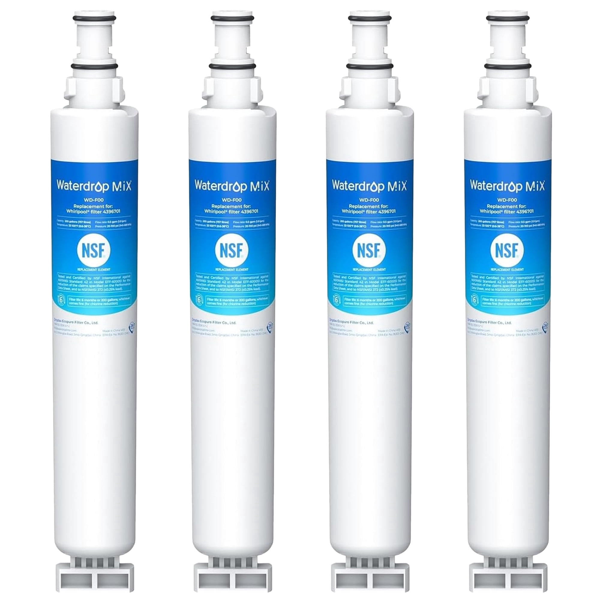 4 Pack Waterdrop 4396701 Refrigerator Water Filter Compatible with Whirlpool 4396701, EDR6D1