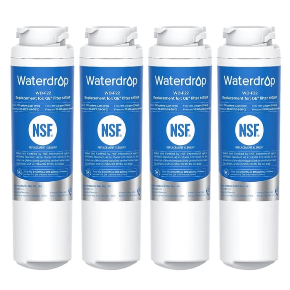 Waterdrop MSWF Refrigerator Water Filter, Replacement for GE MSWF, 101820A, 101821B, RWF1500A, NSF 42&372 Certified, Pack of 4 (Package May Vary)