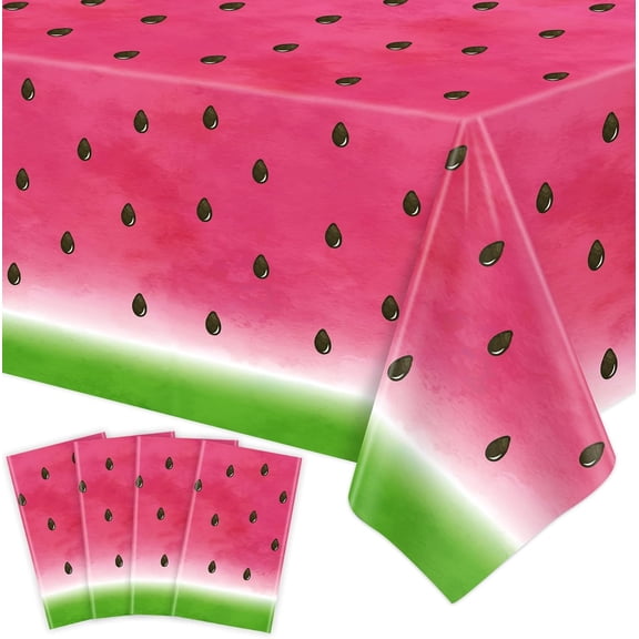 4 Pack Watermelon Party Tablecloth Watermelon Table Cover One in A Melon Party Table Cloth Watermelon Theme Tablecloth Watermelon Birthday Party Supplies Plastic Fruit Party Decor 86 x 51 Inch