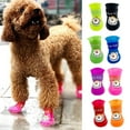 thumbnail image 1 of 4 Pack Waterproof Dog Boots, Rain Boots for Medium to Large Dogs, Monkey Print Fastening Straps, Rugged Anti-Slip Sole, Blue, Size L, Outdoor Paw Protection, Set of 4, 1 of 9