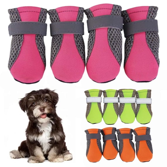 4 Pack Waterproof Dog Boots, Reflective Paw Protectors for Winter Snow Rain, Comfortable Non-Slip Pet Shoes
