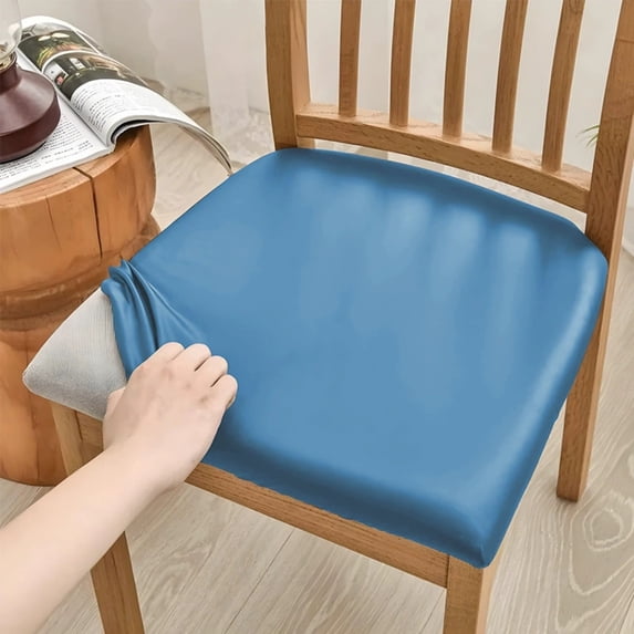 4 Pack Waterproof PU Leather Chair Seat Slipcovers - Removable Dining Room Chair Covers, Washable Stretch Cushion Protectors for Kitchen & Hotel Use