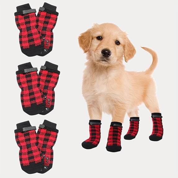4-Pack Waterproof Pet Paw Covers Non-Slip Dog Socks,Adjustable Soft Outdoor Booties for Small Medium Breeds,Anti-Dirt Wear-Resistant for Hardwood Floor Indoor 2.6×1 Inch