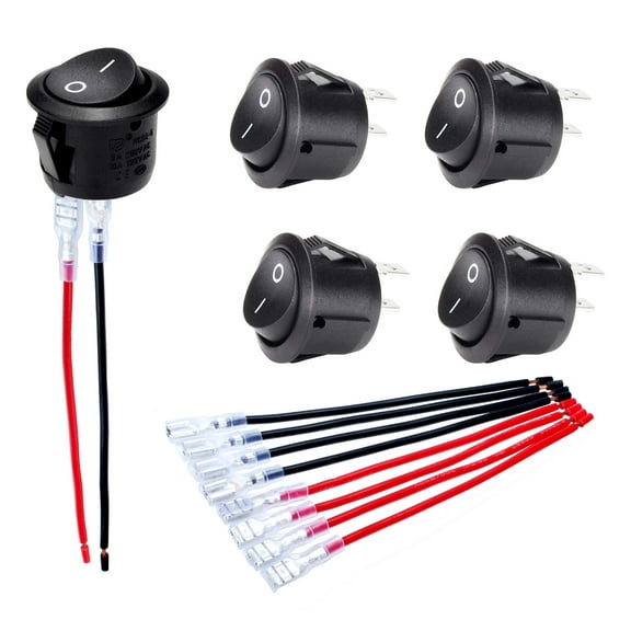 4 Pack Waterproof Round Rocker Switch 20mm ON/OFF Toggle Switch, CQC Certified, 250V 6A 125V 10A, 2 Pin SPST, Pre-Wired 15cm Leads for Car Boat Truck RV Marine DIY Projects