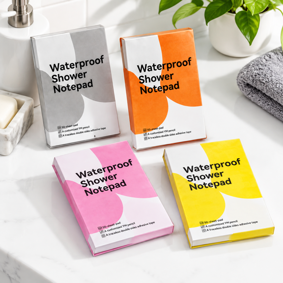 4 Pack Waterproof Shower Notepad Set with Pencils and Holders, Stone Paper, 6.30 x 4.53 in