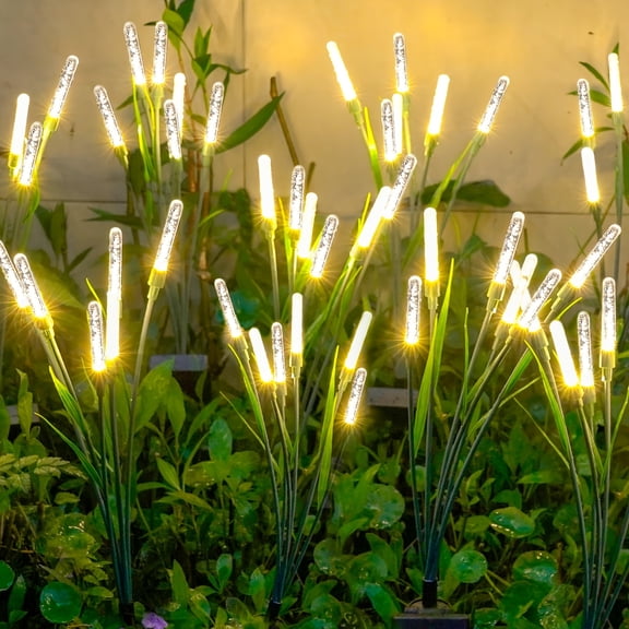 4 Pack Waterproof Solar Bubble Reed Pathway Stake Lights, IP44 Acrylic Garden Yard Decor, Dusk to Dawn Auto On/Off Warm White LED Lamps for Driveway Walkway Patio