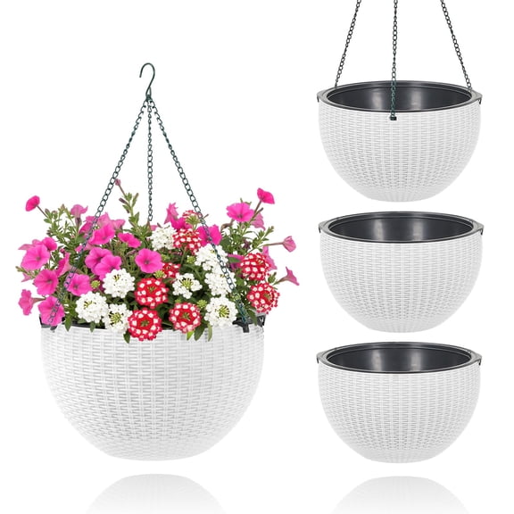 4 Pack Weather Resistant Hanging Basket, Deep Inner Pot Design for Indoor Outdoor Garden Balcony Plant Decor