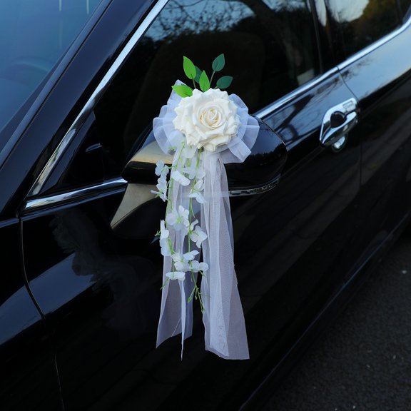 4 Pack Wedding Car Rearview Mirror Decorative Flowers - Romantic Floral Decor for Wedding Fleet