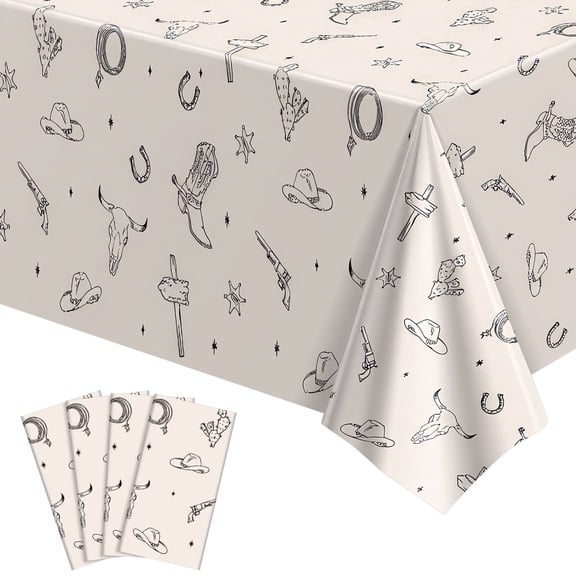 4 Pack Western Cowboy Party Decorations Tablecloth, 54 x 108Inch Rodeo Table Covers Disposable Cowboy Table Cloth Waterproof Tables Cover for Western Rodeo Birthday Party Decor