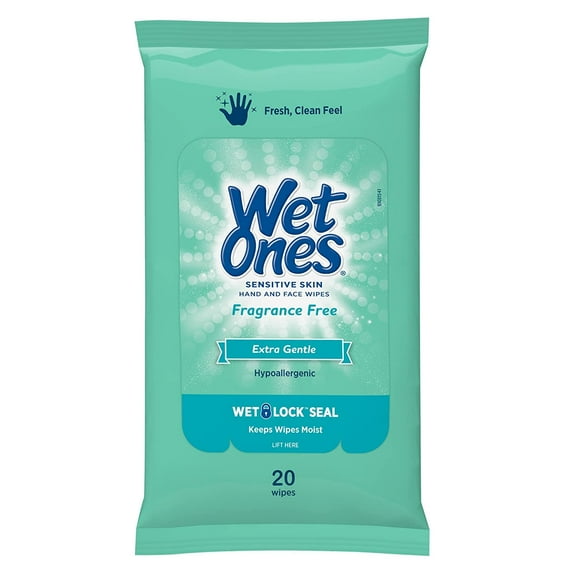 4 Pack Wet Ones Sensitive Skin Hand Wipes Travel Pack, Fragrance Free, 20 Ct