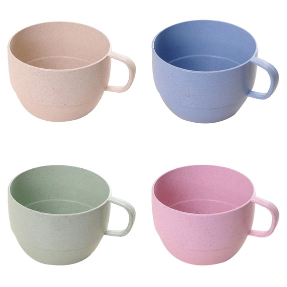 4 Pack Wheat Straw Milk Cup, Unbreakable Tableware Reusable Water Mug Simple Breakfast Drinking Cup Camping Tea Beverage Mug Coffee Mug Bathroom Cups,Blue,Green,Pink,Beige