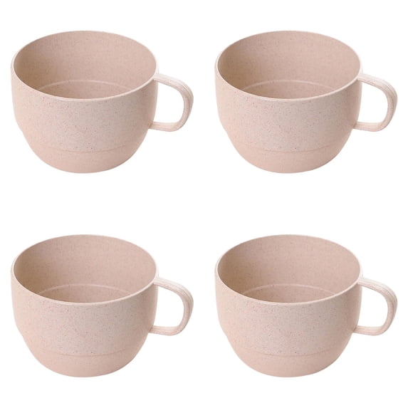 4 Pack Wheat Straw Milk Cup, Unbreakable Tableware Reusable Water Mug Simple Breakfast Drinking Cup Camping Tea Beverage Mug Coffee Mug Bathroom Cups,Beige