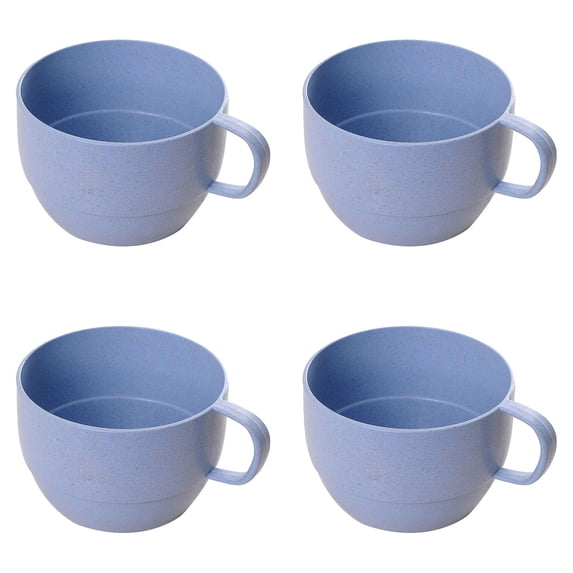4 Pack Wheat Straw Milk Cup, Unbreakable Tableware Reusable Water Mug Simple Breakfast Drinking Cup Camping Tea Beverage Mug Coffee Mug Bathroom Cups,Blue