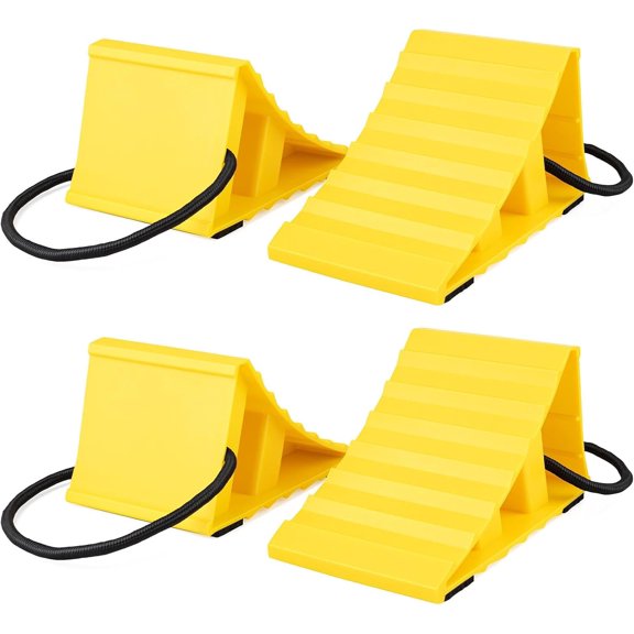 4 Pack Wheel Chocks, Non-Slip Wheel Chocks for Travel Trailers with Rope, Easy Removal, Lightweight & Hard Plastic, Wheel Stopper Blocks for Camper RV Cars Trucks