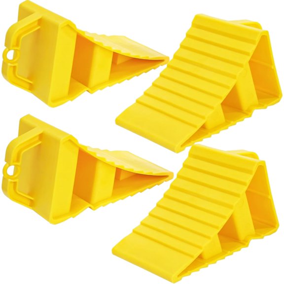 4 Pack Wheel Chocks for RV Trailer, Heavy Duty Stopper with Handle Easy Removal, Non Slip Tire Choke Cars Campers Trucks RVs, Yellow