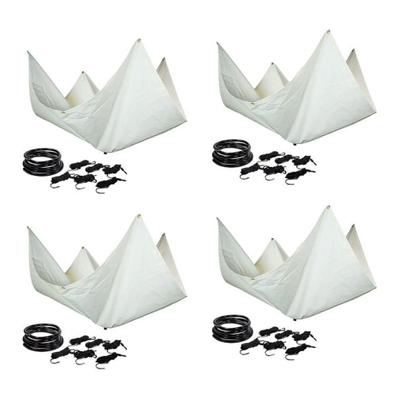 (4 Pack) White 10' x 10' Ceiling Leak Diverter Drain Tarp - Vinyl Coated Roof Drip Diverter Waterproof Drainage Tarp w/ Heavy Duty Grommets in Each Corner - Easy Hanging and Reusable