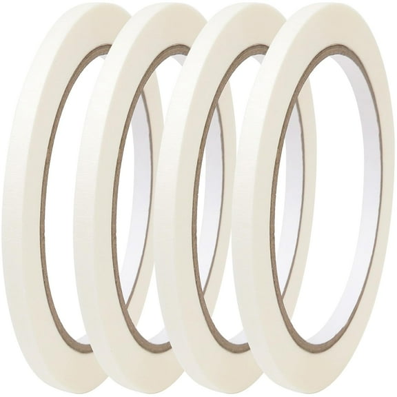 4 Pack White Artist Tape - Art Masking Tape for Watercolor Paper, Canvas Acrylic Painting, Curves, Framing, Paint, Gouache, Console - Acid Free Drafting Tape 0.20" Wide - 360FT Total