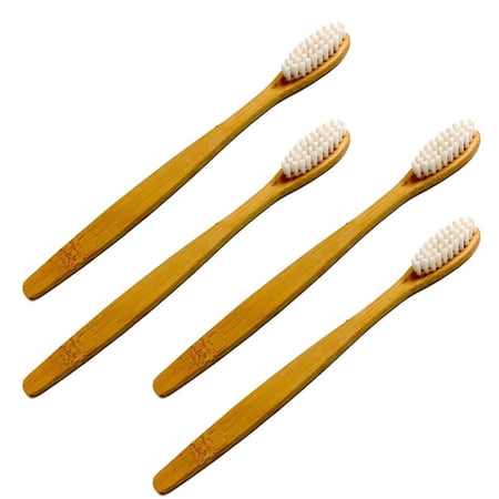 4-Pack White Bamboo Toothbrush with Naturally Whitening Charcoal-Infused Bristles - BPA-Free, Biodegradable - by barebu