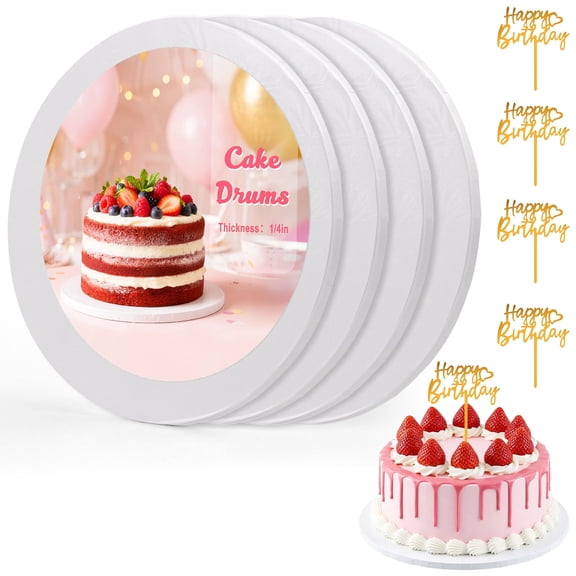 4 Pack White Cake Boards, 10 Inch Round Cake Drum Base, 1/4 Inch Thick Smooth Edges Cake Cardboard for Birthday Wedding Party