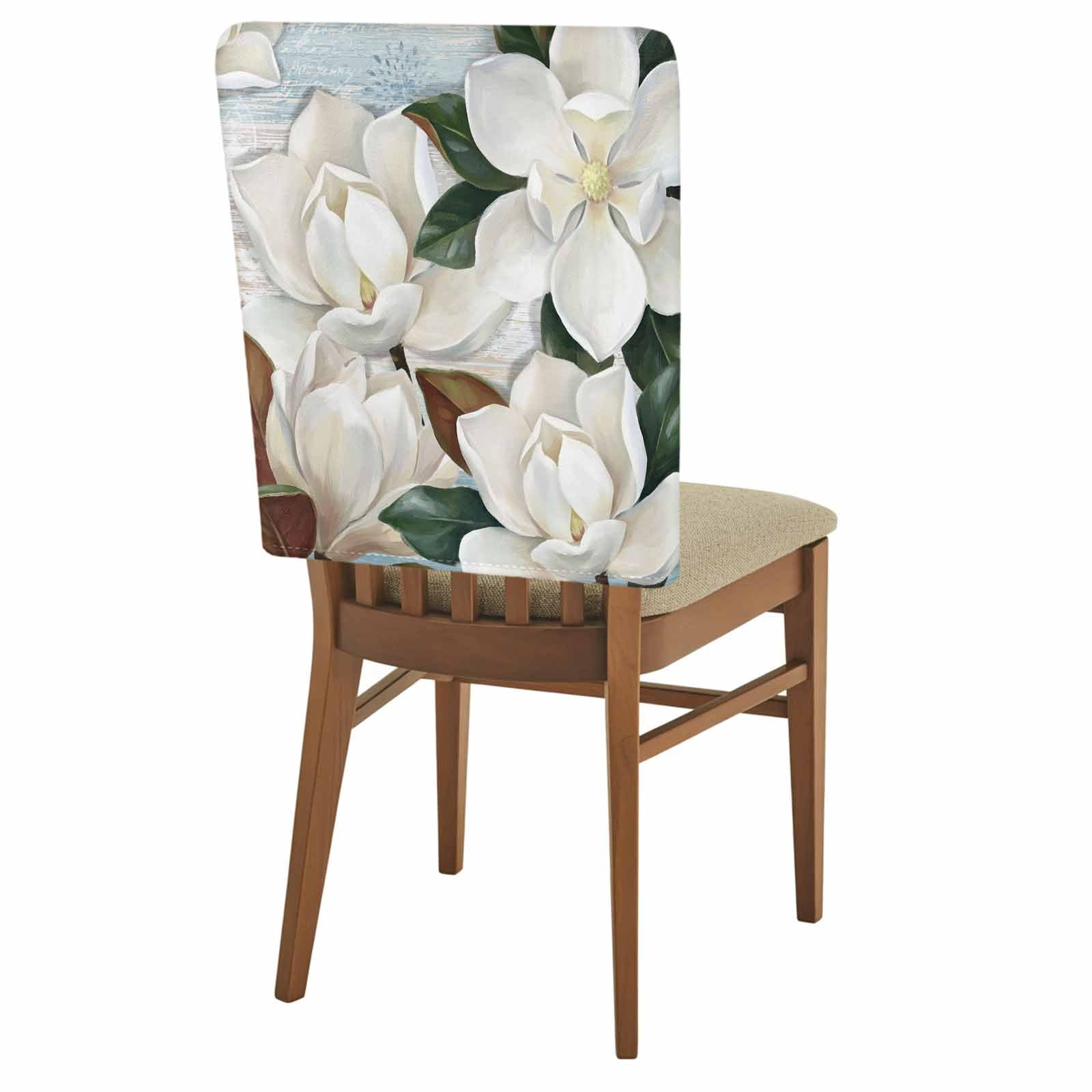 4 Pack White Floral Chair Back Covers Spring White Magnolia Vintage ...
