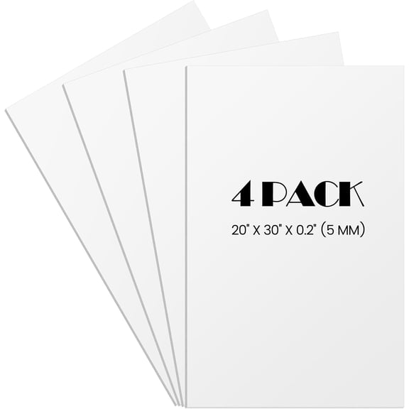 4 Pack White Foam Board, 20 x 30 Inch Acid-Free Core 5mm Thick Double Sided Poster Boards for Presentation Art Display Office School Projects Crafting Sign Making