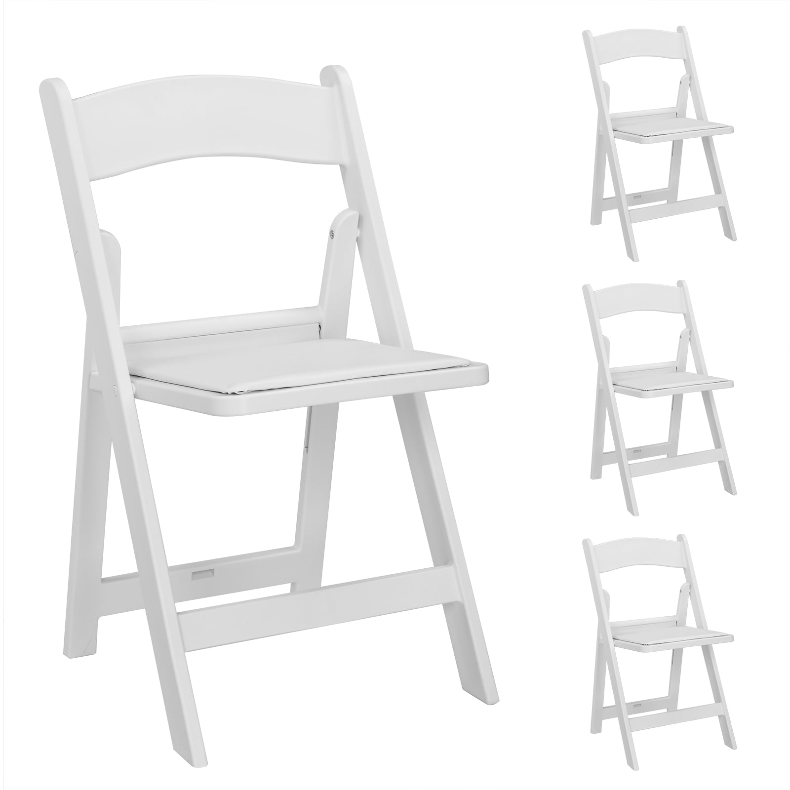 4 Pack White Padded Folding Chair Ergonomic PVC Leather Cushion Portable Foldable Seat Weather Resistant Heavy Duty 280LBS Wedding Party Camping Indoor Outdoor Chair