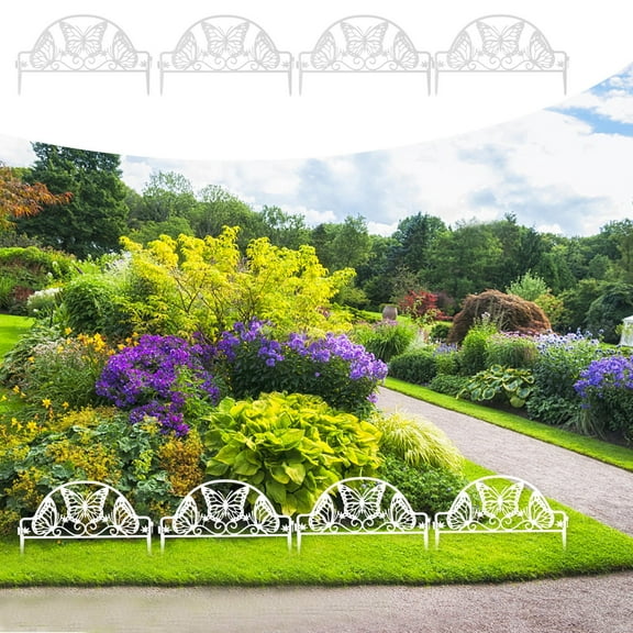 4-Pack White Plastic Garden Fence Panels, Decorative Edging for Flower Beds, Grass Borders, and Landscaping, Weather-Resistant and Easy to Install