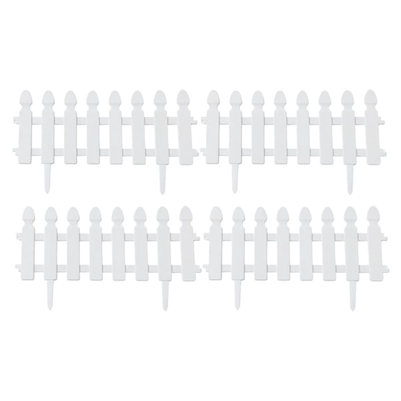 4 Pack White Plastic Garden Picket Fence, 18.9 Inch with Ground Spikes Interlock Expandable Foldable Easy Install Border for Lawn Pathway Patio Yard Landscape Decoration