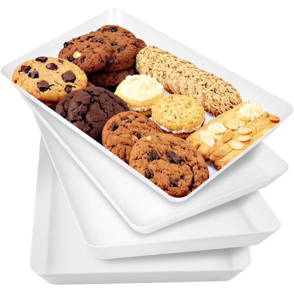 4 Pack White Plastic Serving Trays, Stackable & Lightweight Set for Parties, BBQ, Camping, Desserts & Snacks  Perfect for Hostess Gifts & Kitchen Organization