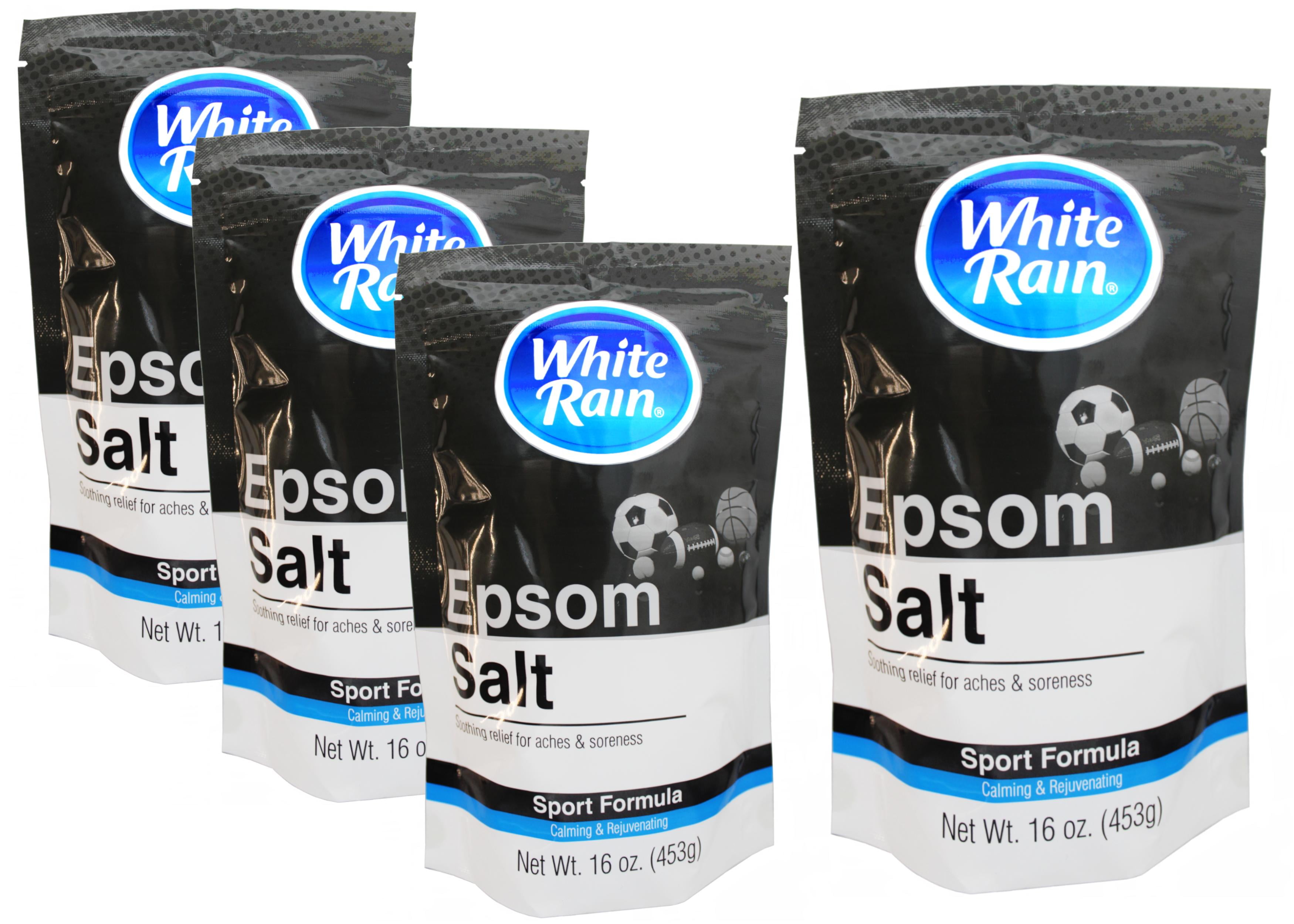 4 Pack - White Rain Epsom Salt Sport Formula, Soothing Relief for Aches & Soreness, Calming & Rejuvenating, 1 Pound