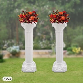 4-Pack White Roman Column Pillars Set 34.6" Tall Plastic Greek Style Wedding Decor Stands with 110LBS Load Capacity, Lightweight Hollow Pedestals for Party Event Flower Arrangement Display