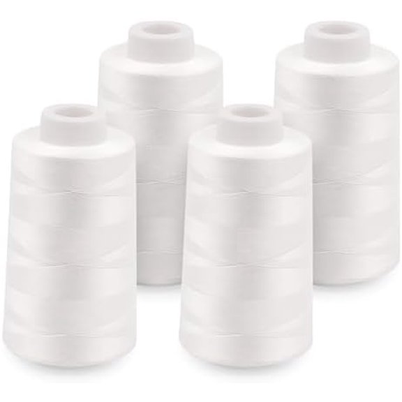 4 Pack White Sewing Thread, Serger Thread Cones of 3000 Yards Each, All Purpose Polyester Sewing Serger, Quilting, Piecing, Overlock Machine