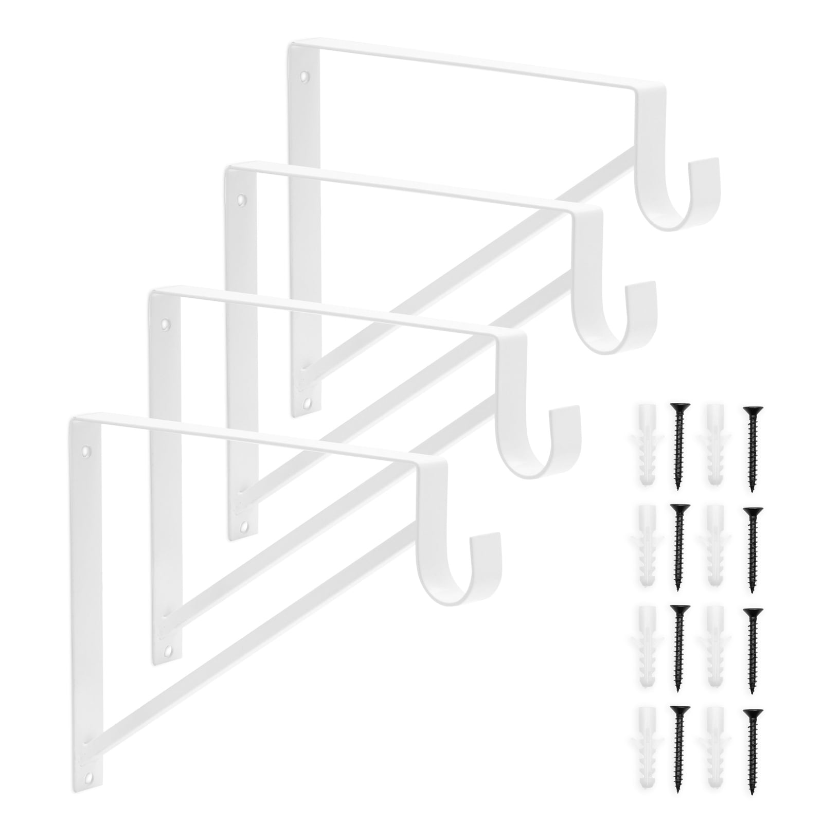 4 Pack White Shelf Brackets with Rod Holder, Heavy Duty Floating Closet