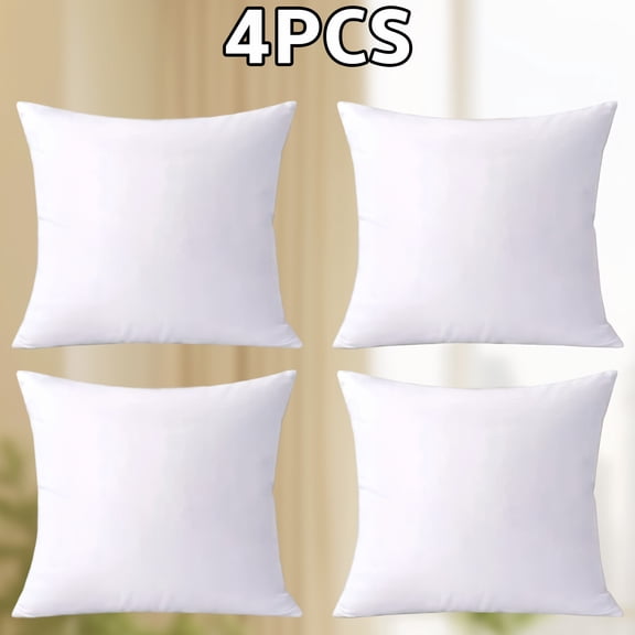 4-Pack White Square Throw Pillow Inserts for Sofa, Couch and Bed
