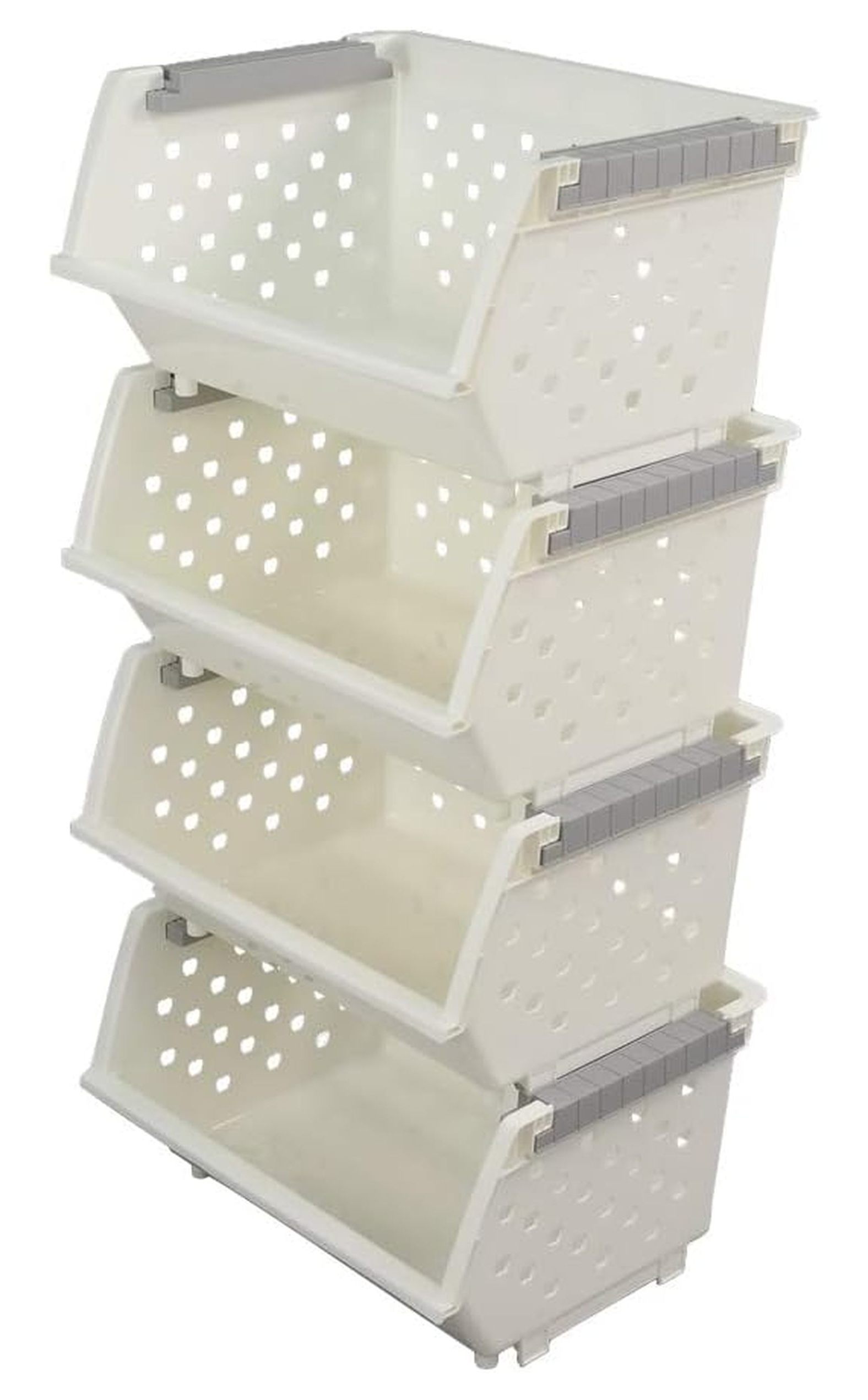 4-Pack White Stackable Storage Basket, Stacking Kitchen Organizer Bins ...