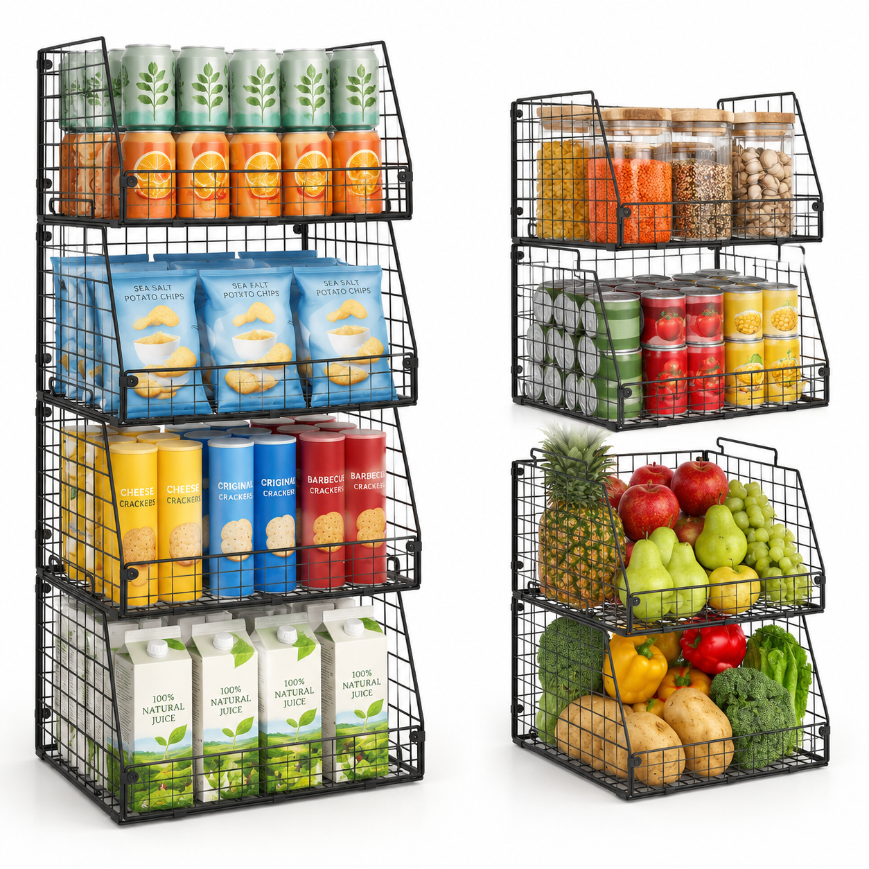 4 Pack-Wide 15.4"W x 11.8"D Metal Stackable Storage Baskets for Pantry ...
