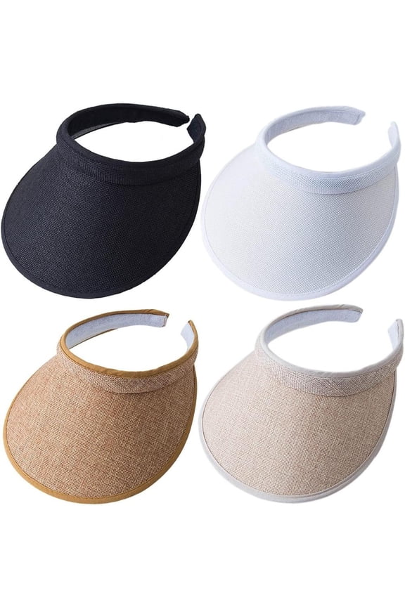 4 Pack Wide Brim Clip on Sun Visors UV Protection Pool Beach Sun Visor Hat for Women travel