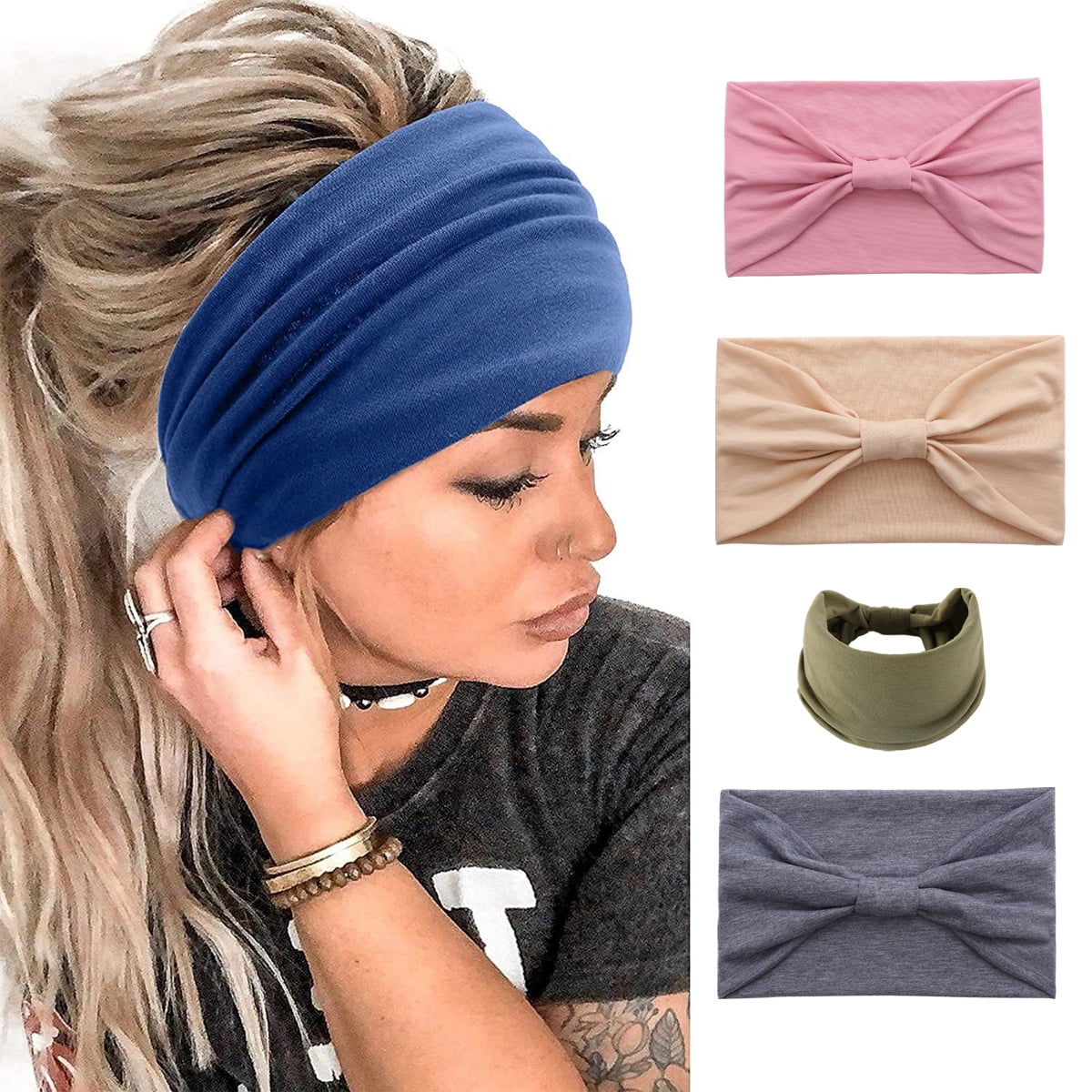 4 Pack Wide Headbands for Women Non Slip Elastic Boho Bandeau Hair Bands Yoga Workout Running Sweat Hair Wraps Hair Accessories Style Style 3 Walmart