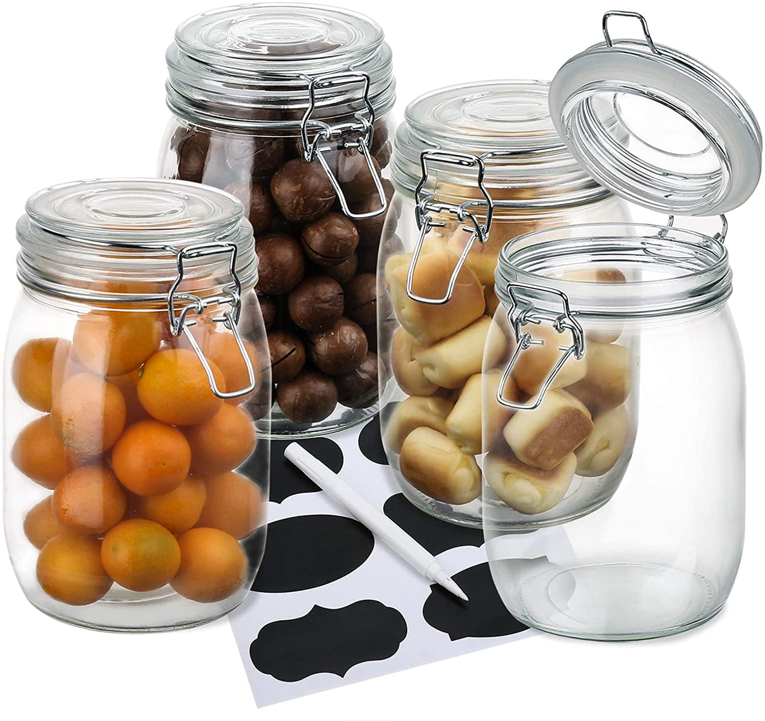 4 Pack Wide Mouth Mason Jars 34 OZ Airtight Glass Canning Jars with
