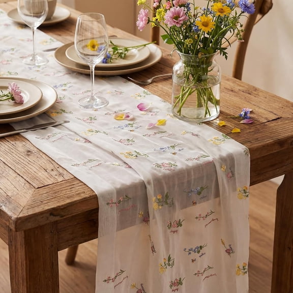 4 Pack Wildflower Table Runner Set 2.3 ft x 9.8 ft Tulle Fabric for Home Decor Bridal Baby Showers and Holidays