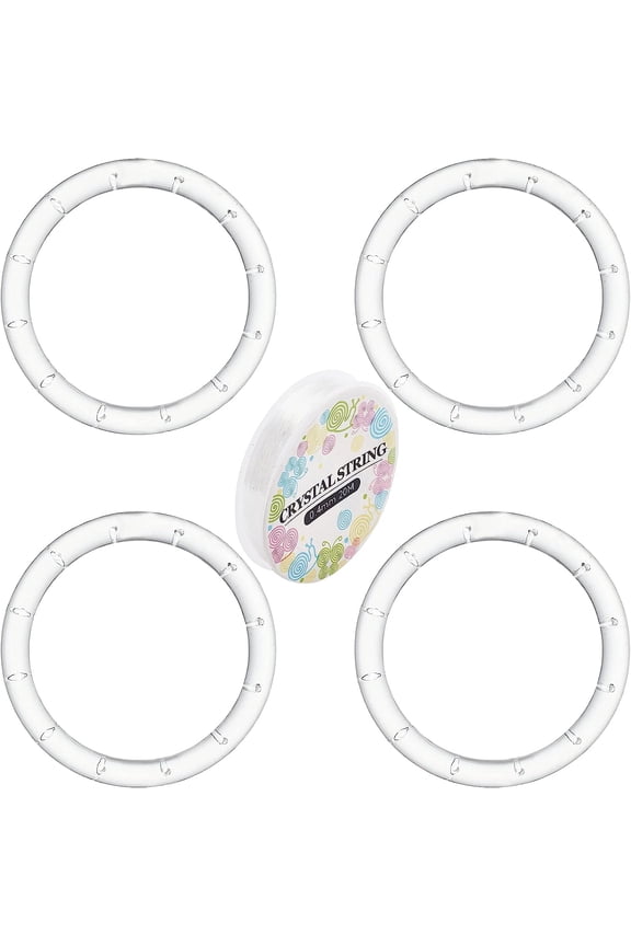 4 Pack Wind Chime Supplies Top Ring Transparent Top Circles of Wind Chime Wind Chime Making Supplies Acrylic O Ring with 1 Roll Elastic Thread for Outdoor Home Garden Patio DIY