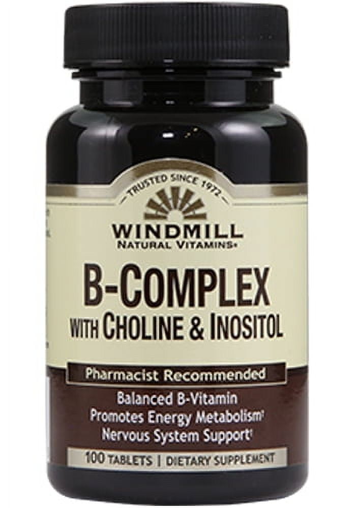 4 Pack - Windmill B-Complex Tablets With Choline and Inositol 100 Tablets